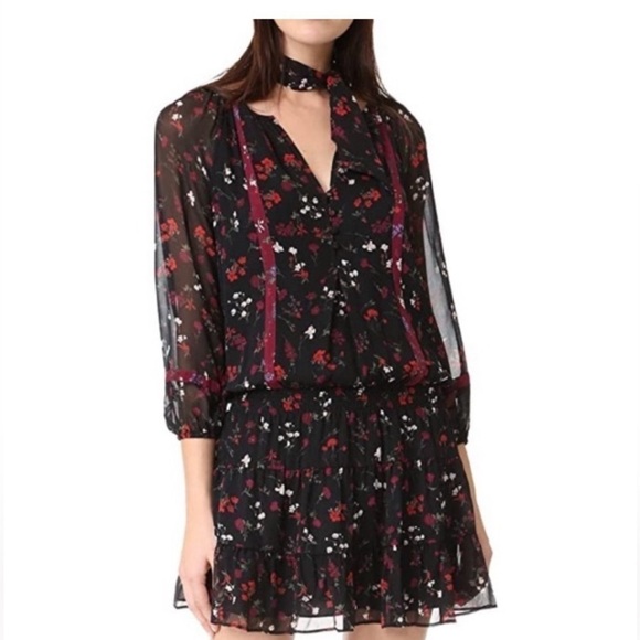 Joie Silk Floral Dress Sheer Sleeves Size Small NWT - Picture 2 of 14